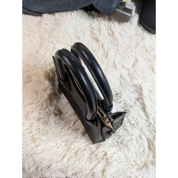 Black Faux Leather Mini Handbag With Gold Hardware & Double Handles - Picture 7 of 14